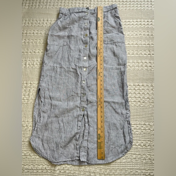 100% Linen Antibes Blanc Lagenlook Striped Button Up Maxi Skirt XL - Picture 5 of 6